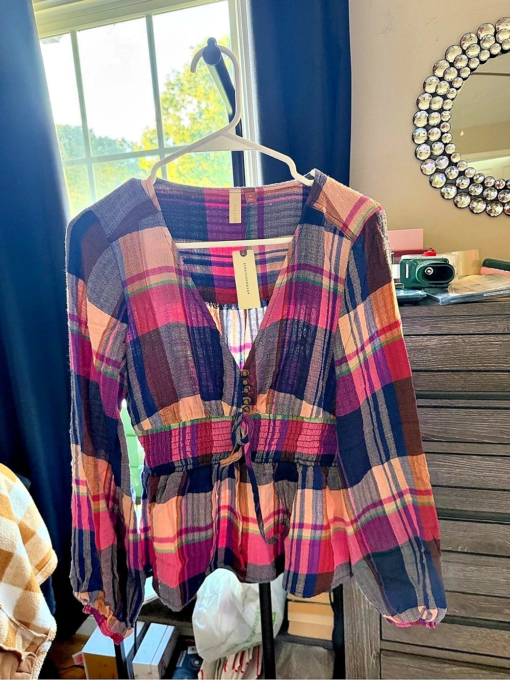 PIL CRO Plaid Blouse in Pink & Blue Size XS brand new